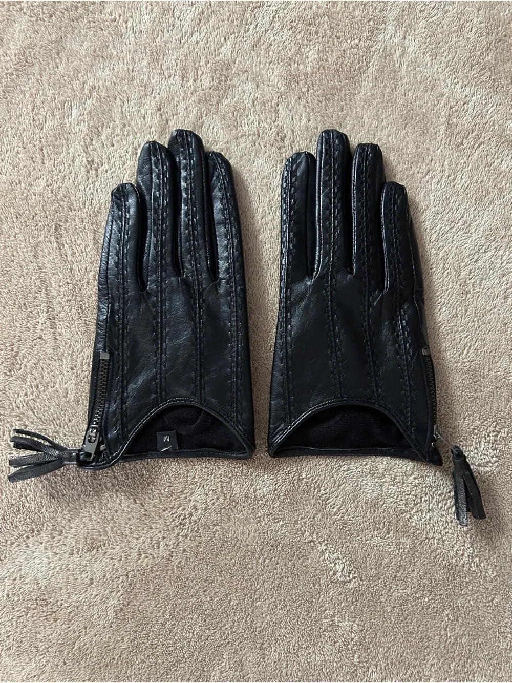Classic Black Driving Gloves with Tassel Zips